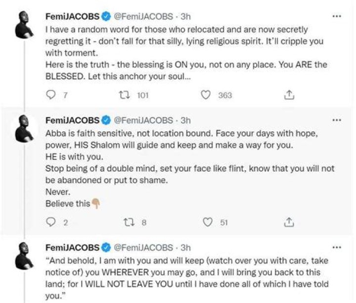 
Don’t Fall For That Lying Religious Spirit – Femi Jacobs Tells Those Who Secretly Regret Relocating Abroad 
